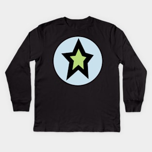 Green Star Light Blue Circle Graphic Kids Long Sleeve T-Shirt